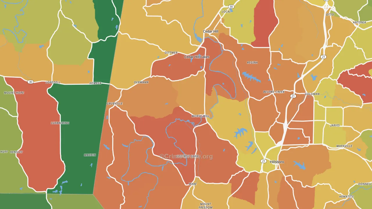 Morse Mill, MO Map of Robbery Rates