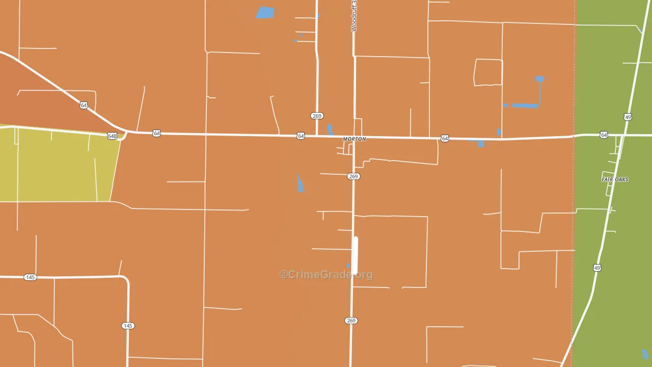 Morton, AR Map of Robbery Rates