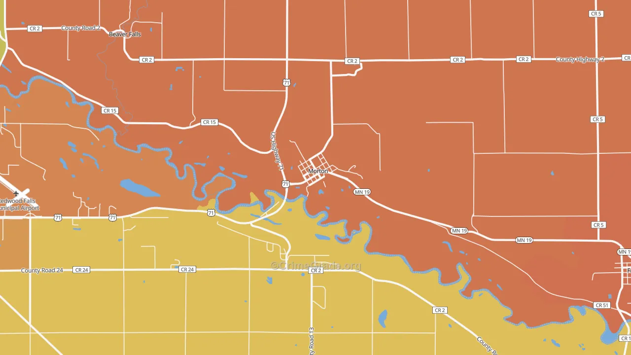 Morton, MN Map of Robbery Rates