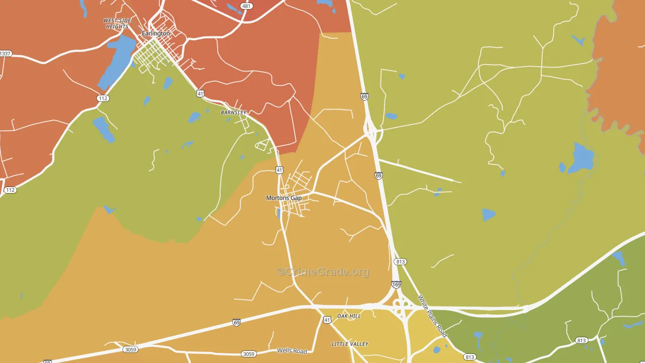 Mortons Gap, KY Map of Robbery Rates