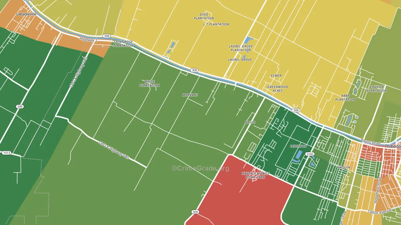 Morvant, LA Map of Robbery Rates
