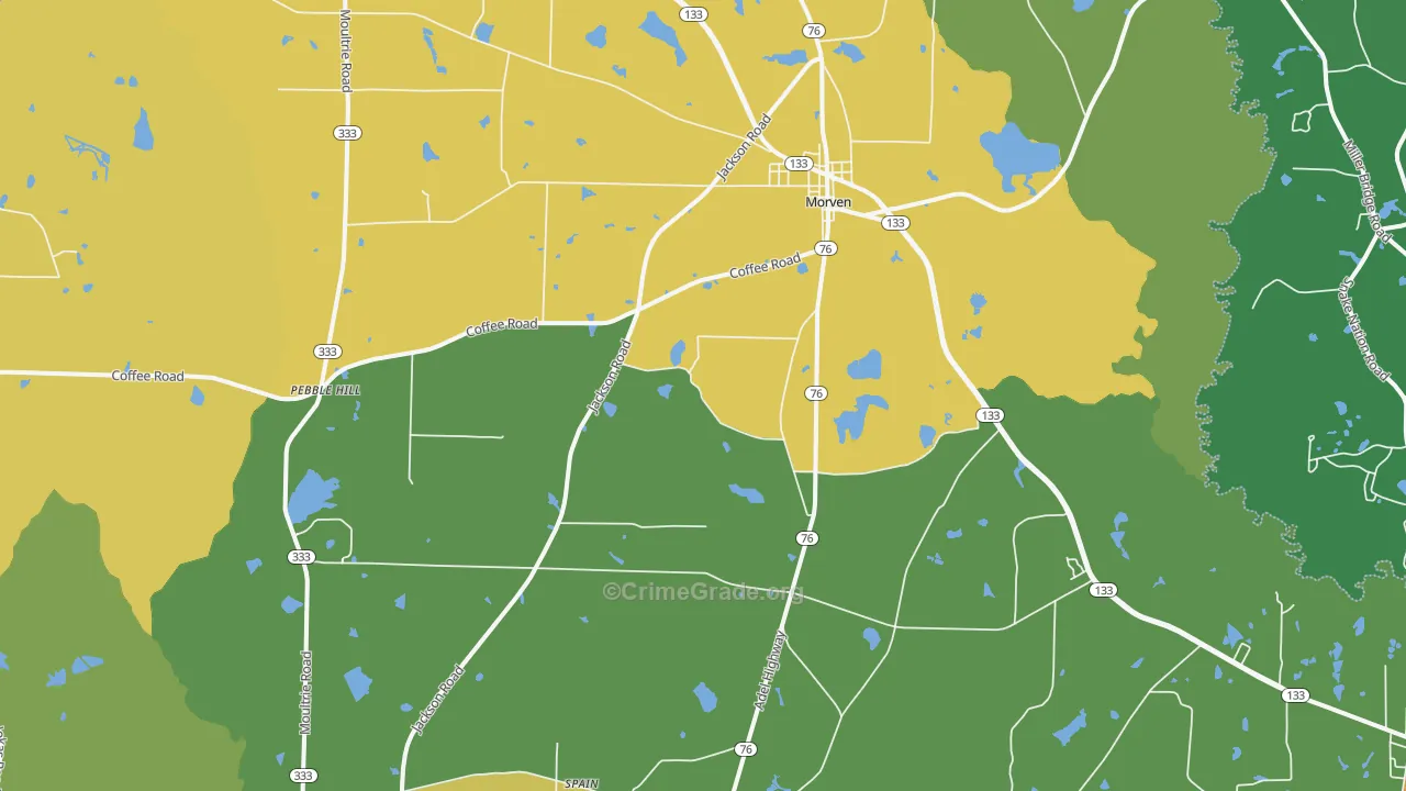 Morven, GA Map of Robbery Rates
