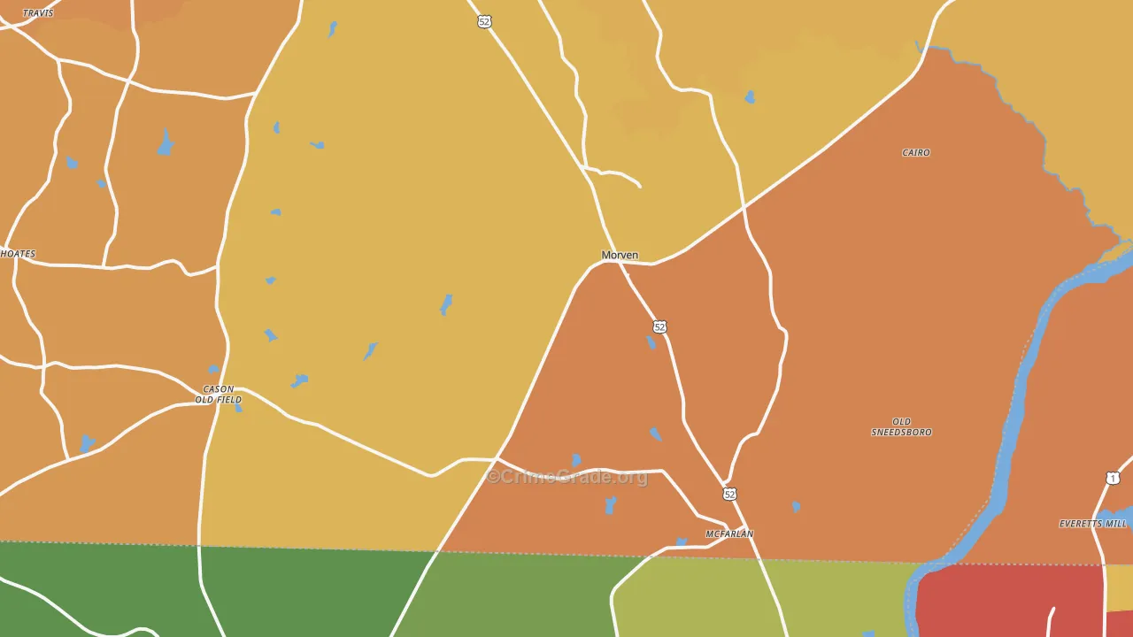 Morven, NC Map of Robbery Rates