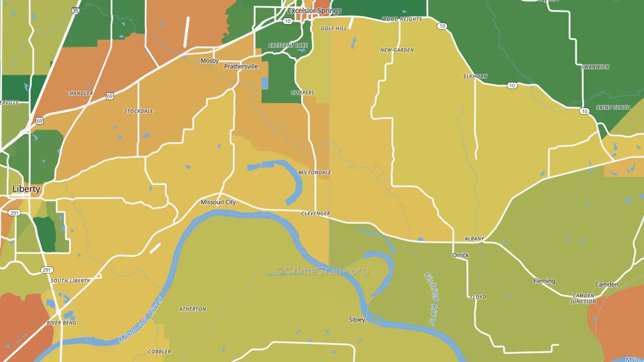 Mosby, MO Map of Robbery Rates