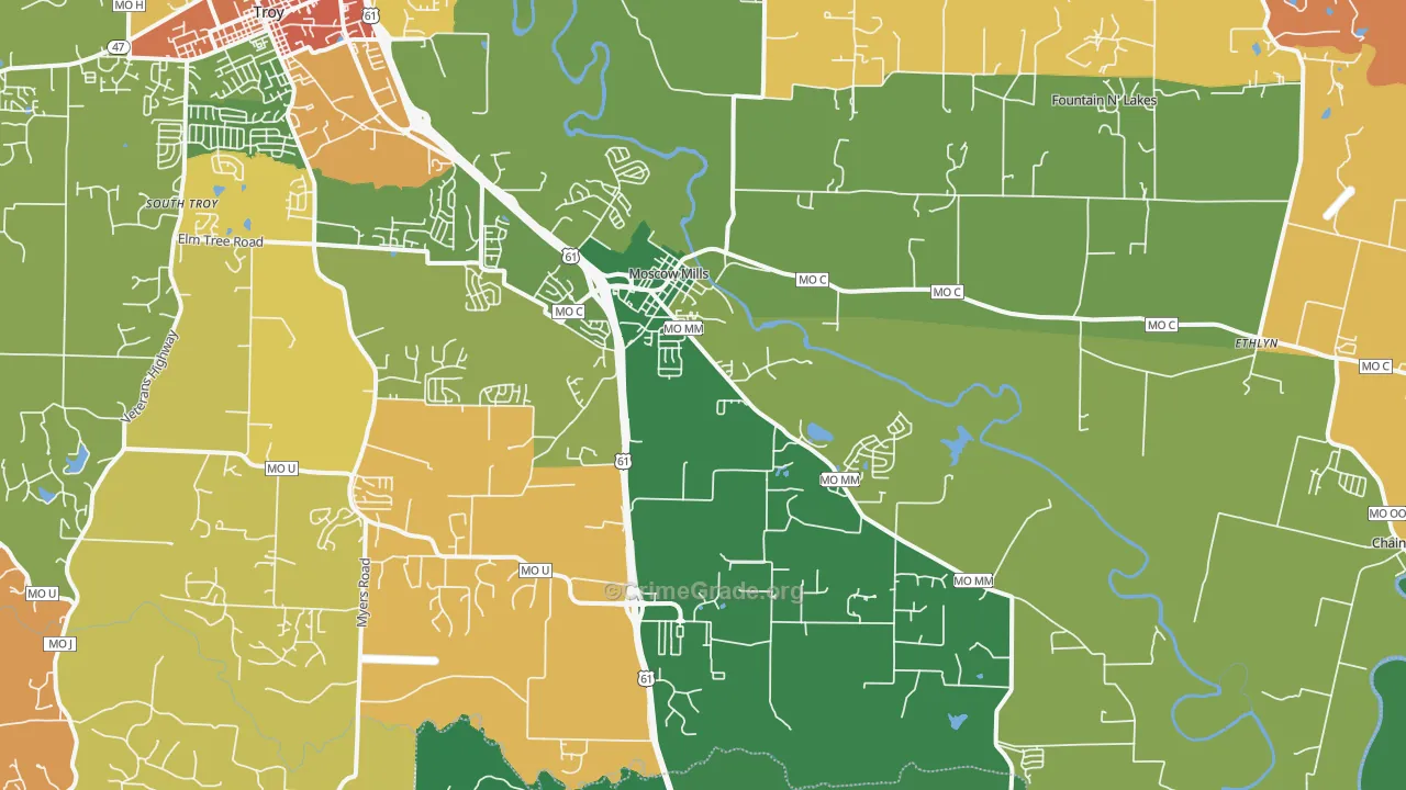 Moscow Mills, MO Map of Robbery Rates