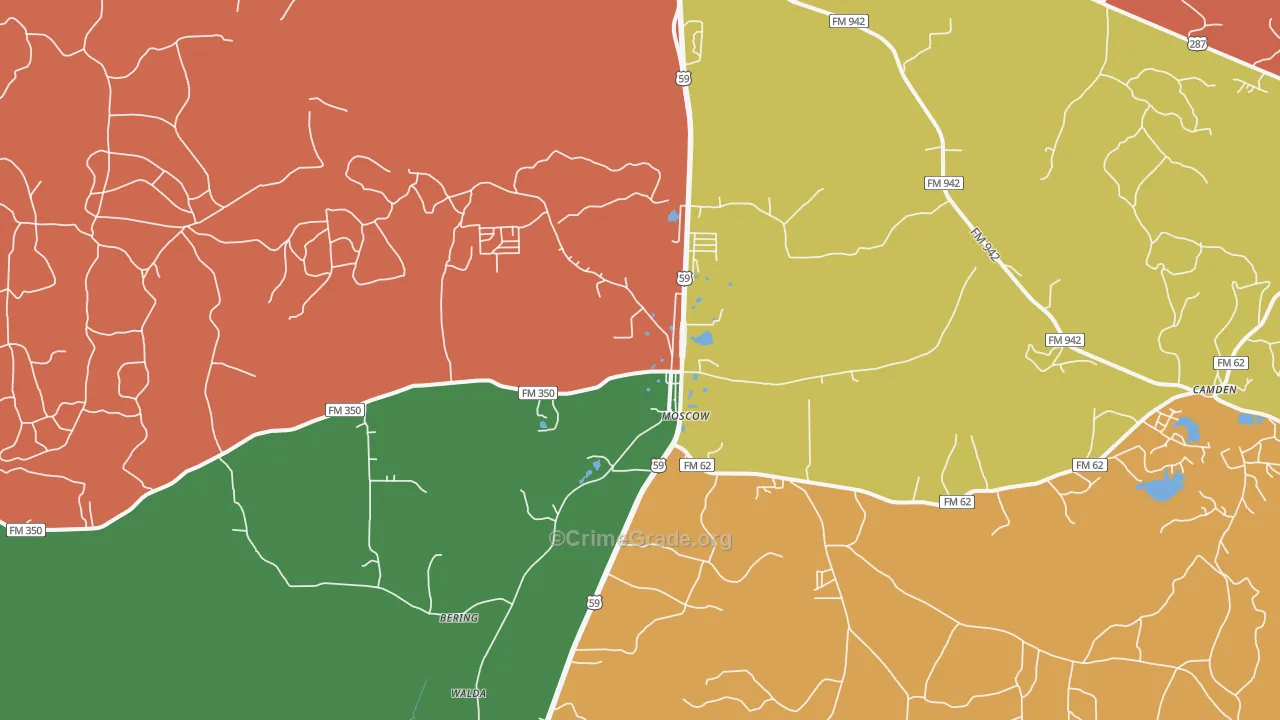 Moscow, TX Map of Robbery Rates