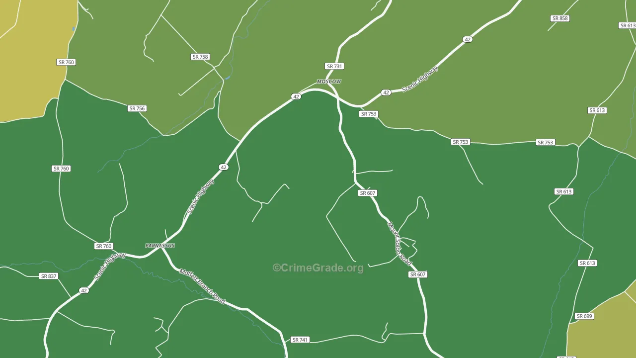 Moscow, VA Map of Robbery Rates