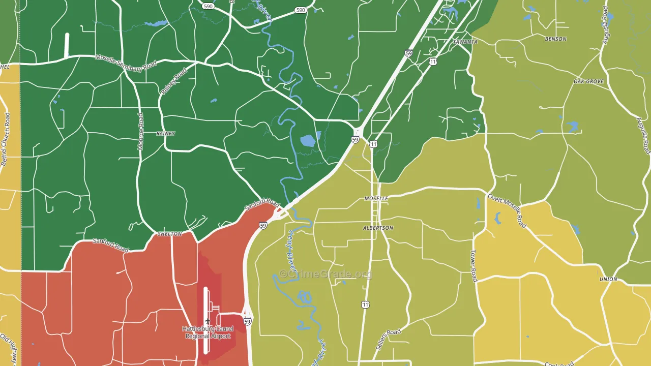 Moselle, MS Map of Robbery Rates