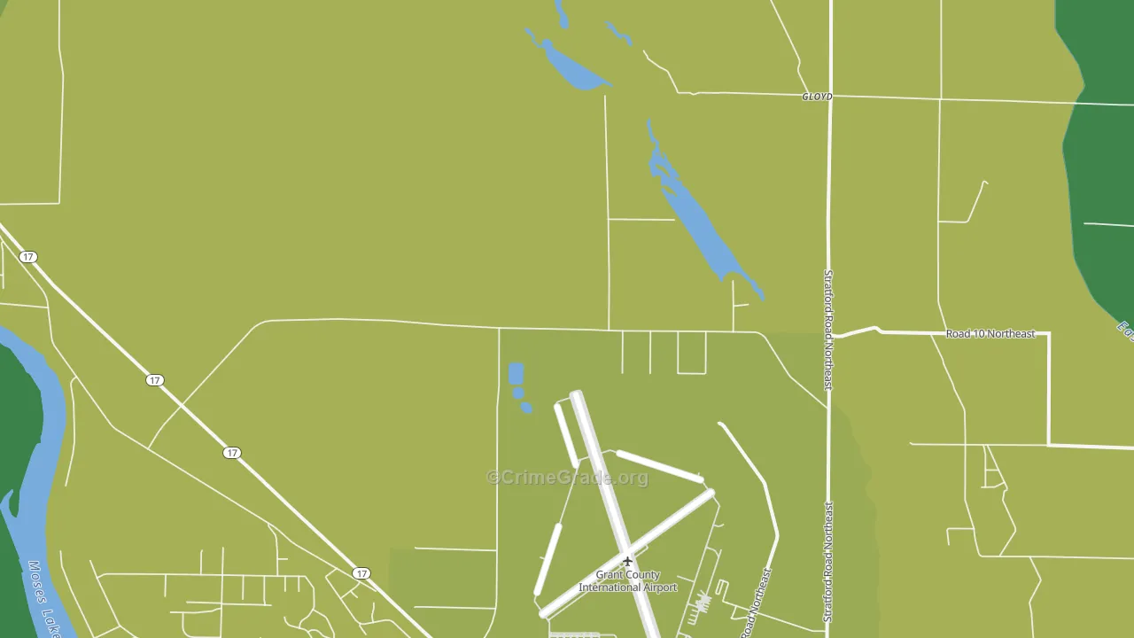 Moses Lake North, WA Map of Robbery Rates