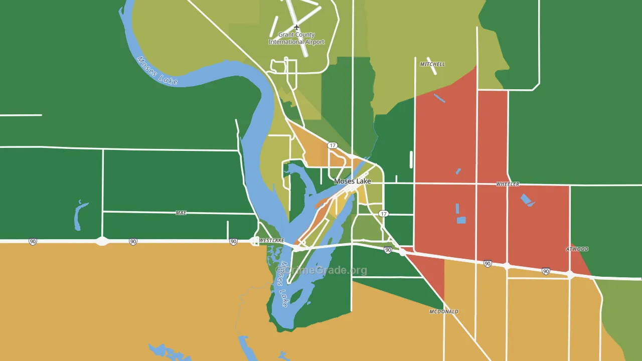 Moses Lake, WA Map of Robbery Rates