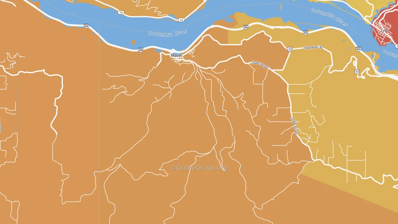 Mosier, OR Map of Robbery Rates