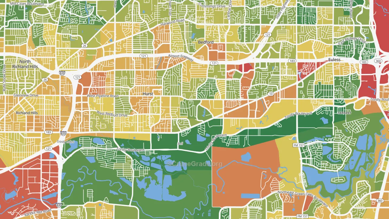 Mosier Valley, Euless, TX Map of Robbery Rates