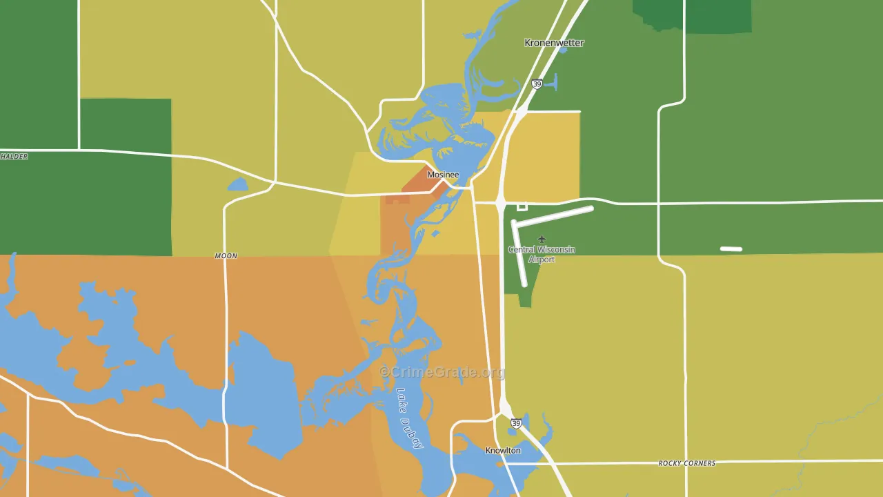 Mosinee, WI Map of Robbery Rates