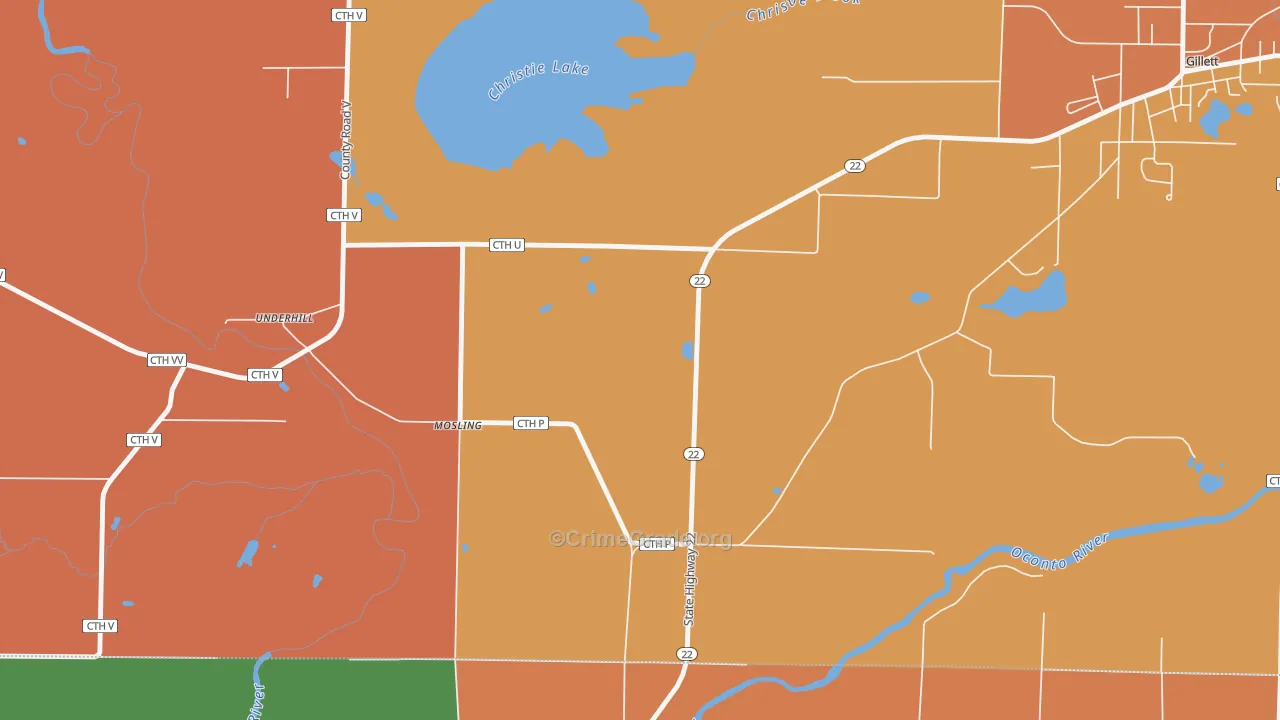 Mosling, WI Map of Robbery Rates