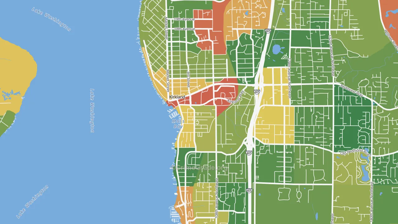 Moss Bay, Kirkland, WA Map of Robbery Rates