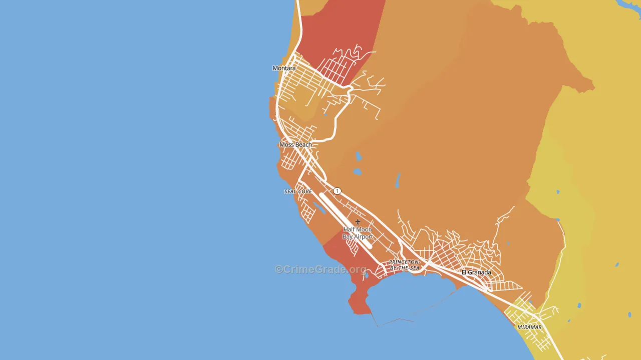 Moss Beach, CA Map of Robbery Rates