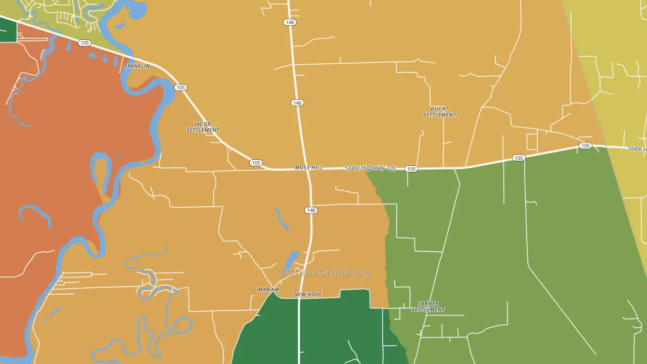 Moss Hill, TX Map of Robbery Rates