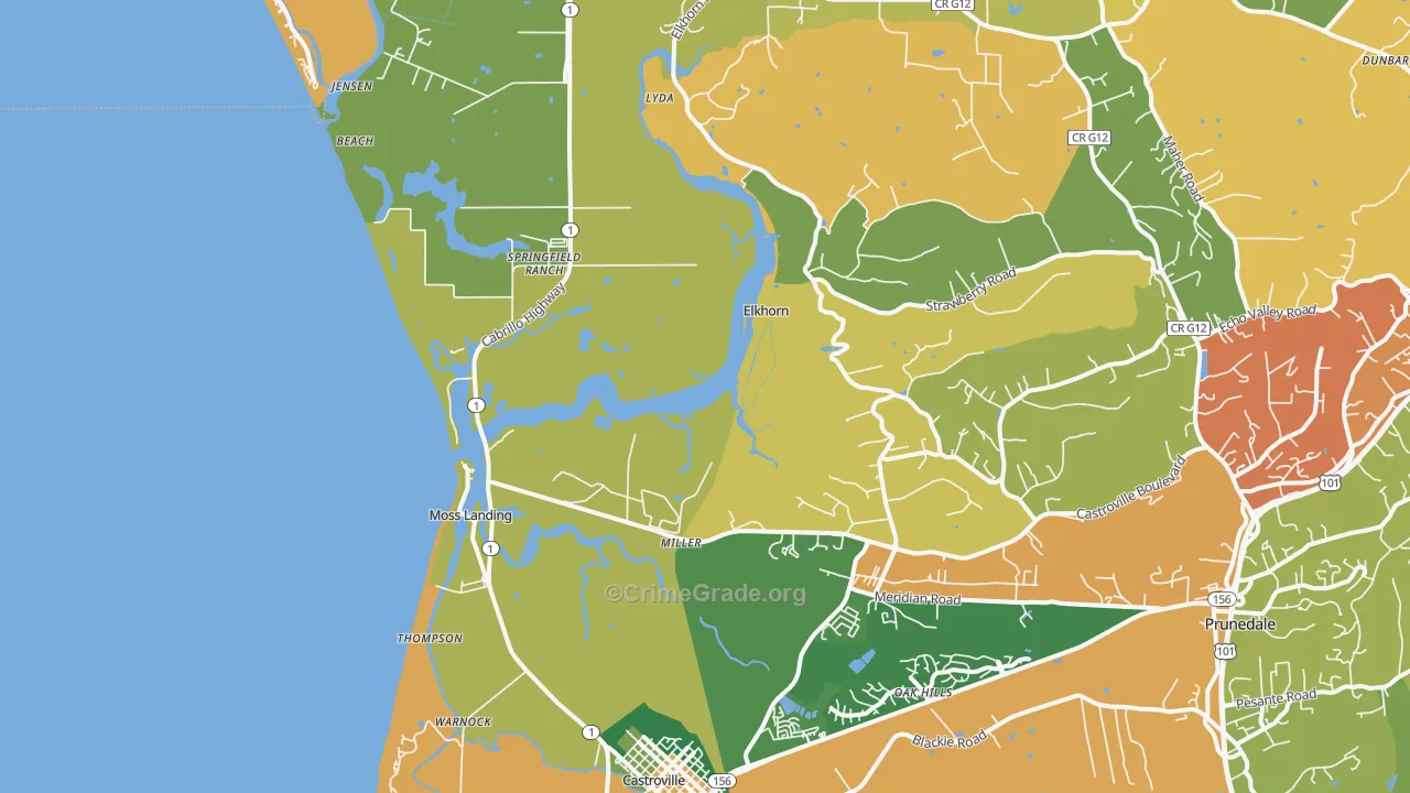Moss Landing, CA Map of Robbery Rates