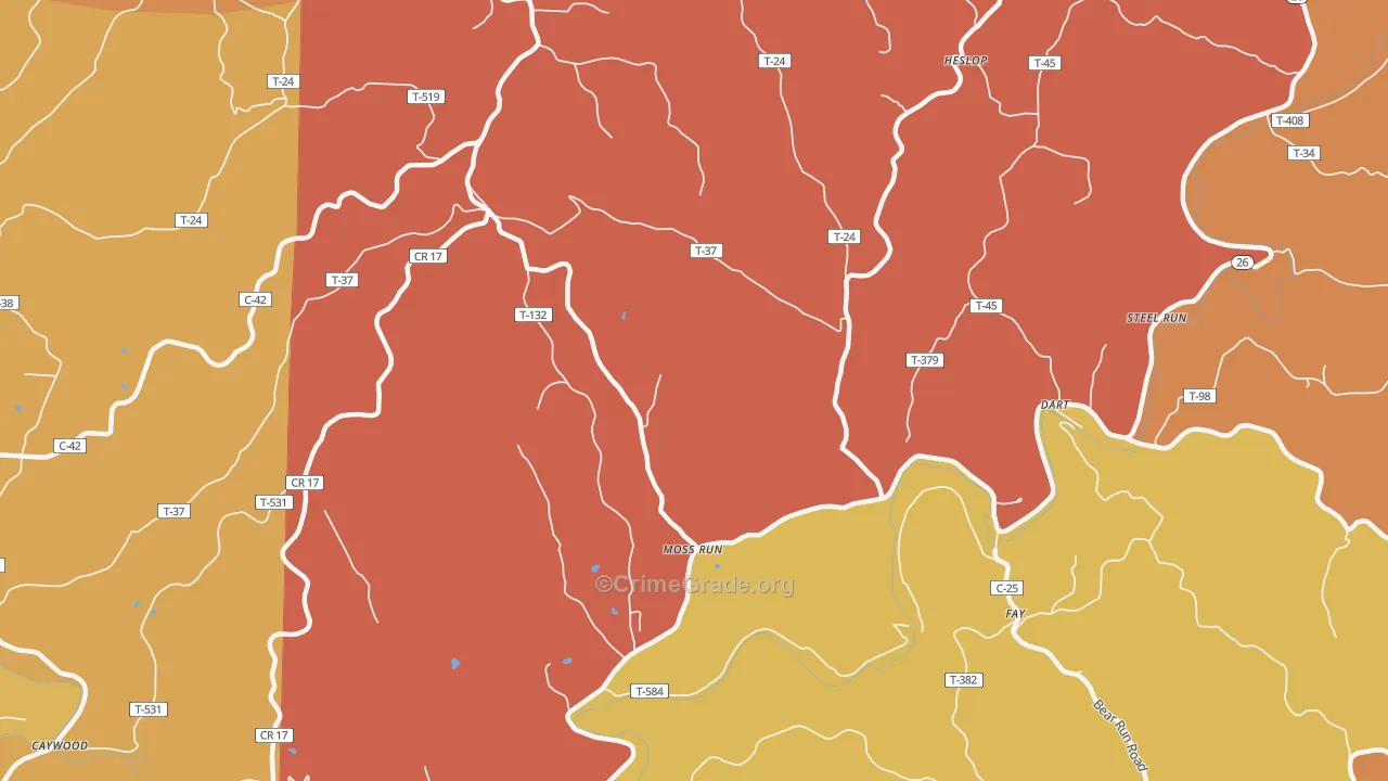 Moss Run, OH Map of Robbery Rates