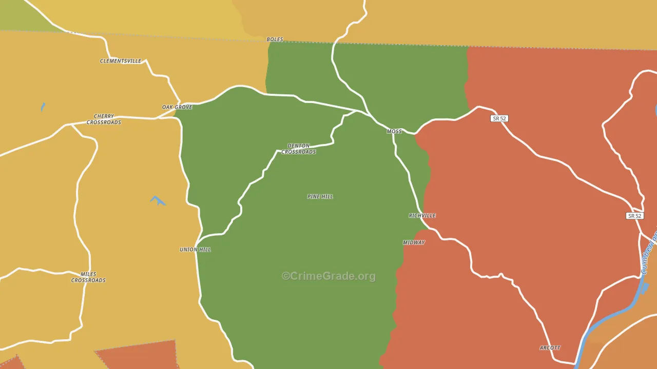 Moss, TN Map of Robbery Rates