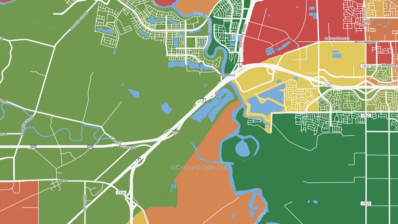 Mossdale, CA Map of Robbery Rates