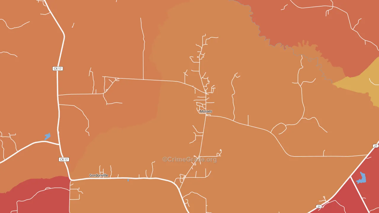 Mosses, AL Map of Robbery Rates