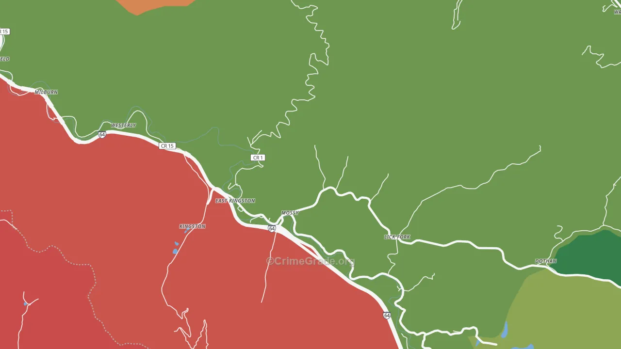 Mossy, WV Map of Robbery Rates