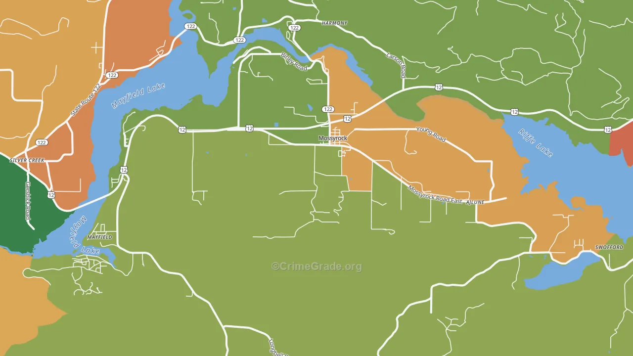 Mossyrock, WA Map of Robbery Rates