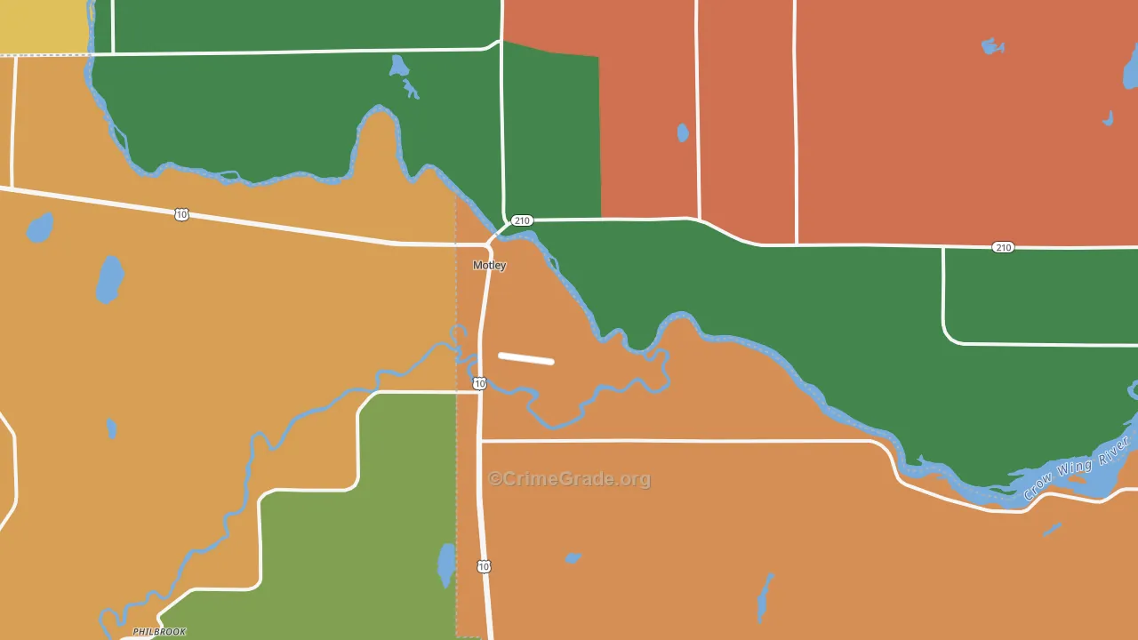 Motley, MN Map of Robbery Rates