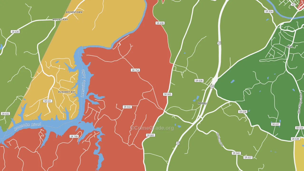 Motley, VA Map of Robbery Rates