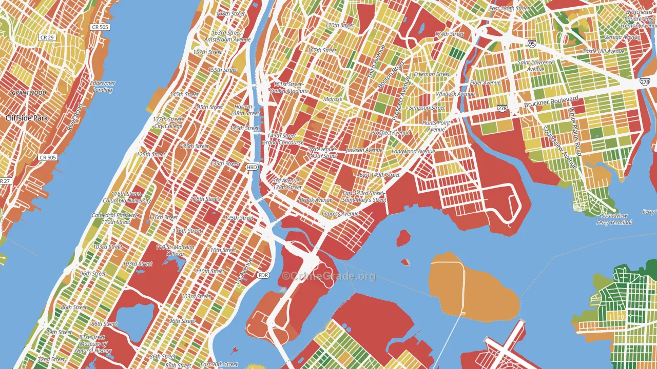 Mott Haven, Bronx, NY Map of Robbery Rates