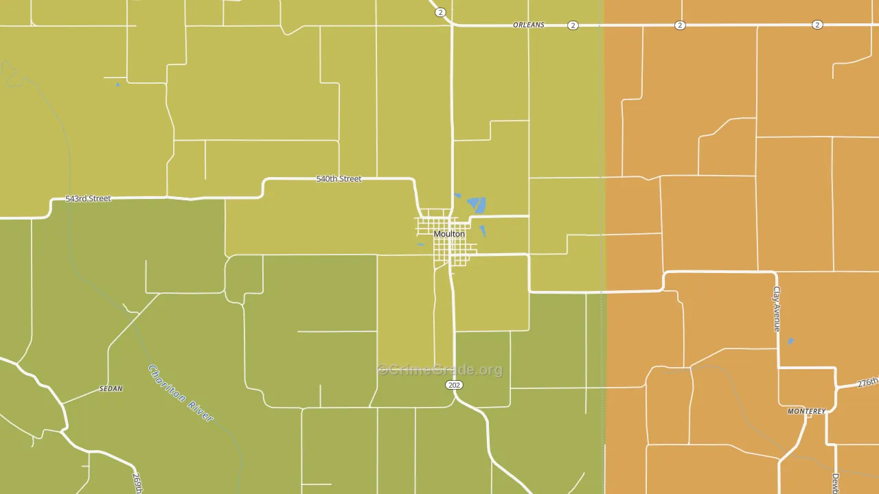 Moulton, IA Map of Robbery Rates