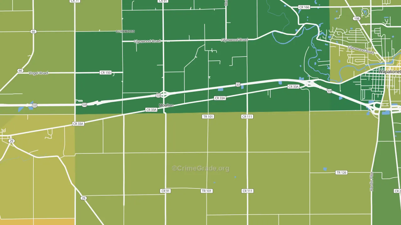 Moulton, OH Map of Robbery Rates