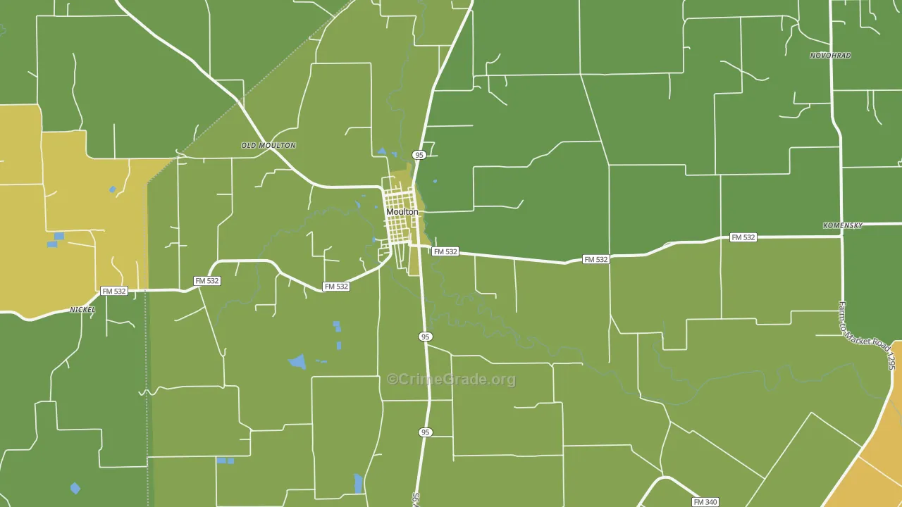 Moulton, TX Map of Robbery Rates