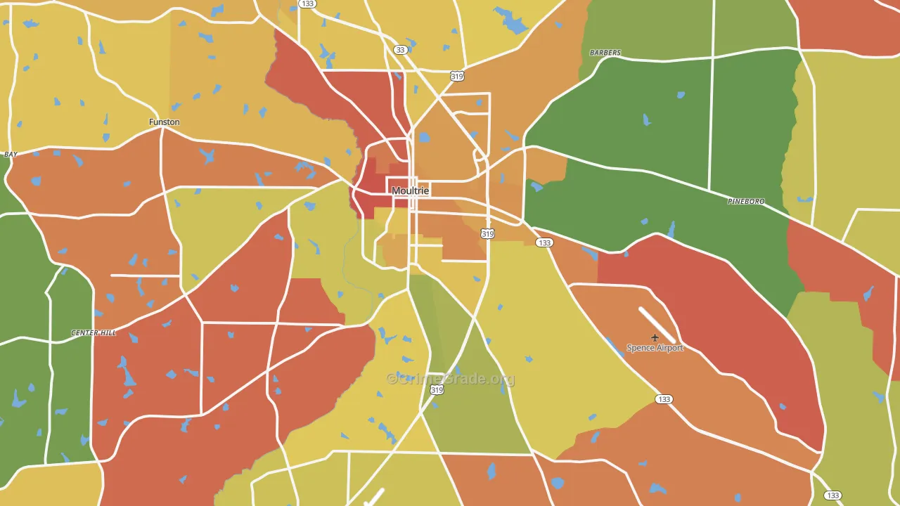 Moultrie, GA Map of Robbery Rates