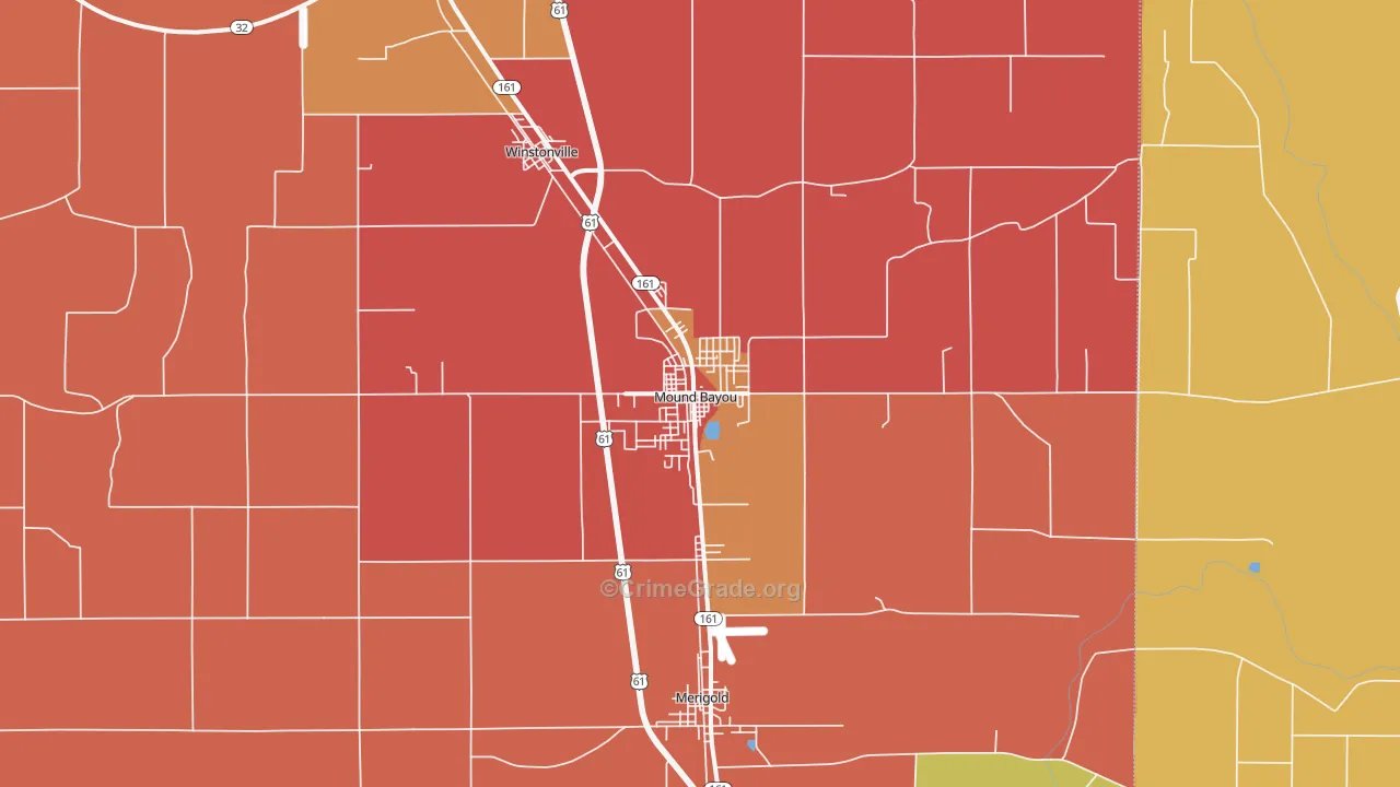 Mound Bayou, MS Map of Robbery Rates