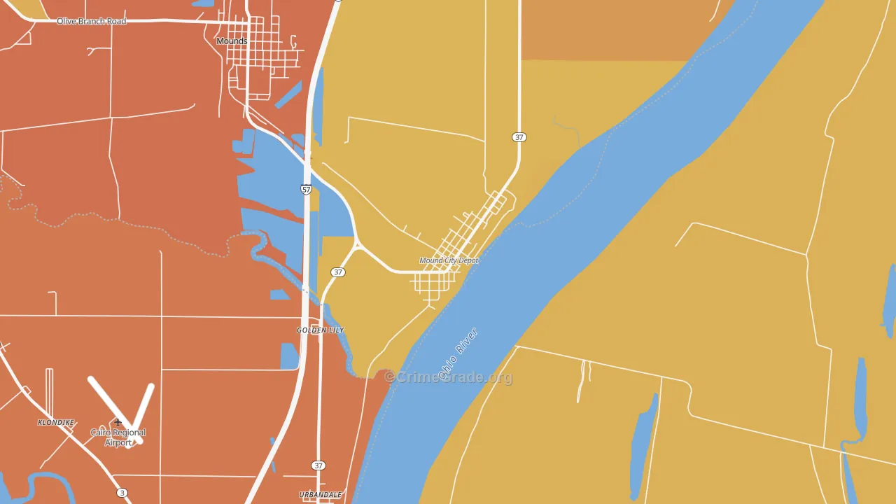 Mound City, IL Map of Robbery Rates