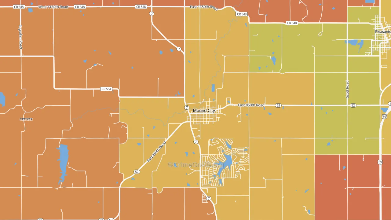 Mound City, KS Map of Robbery Rates
