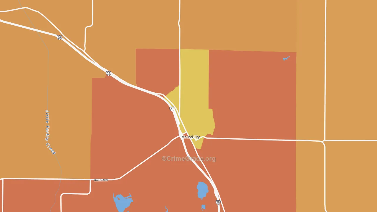 Mound City, MO Map of Robbery Rates