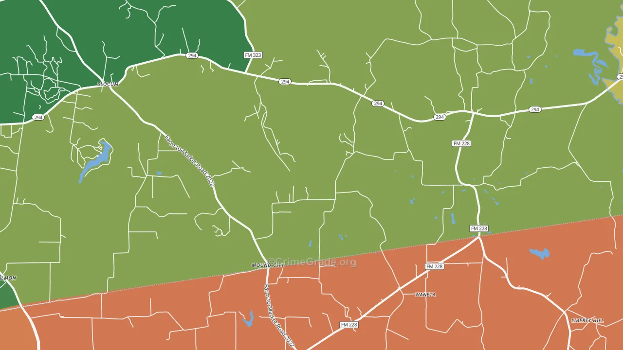 Mound City, TX Map of Robbery Rates
