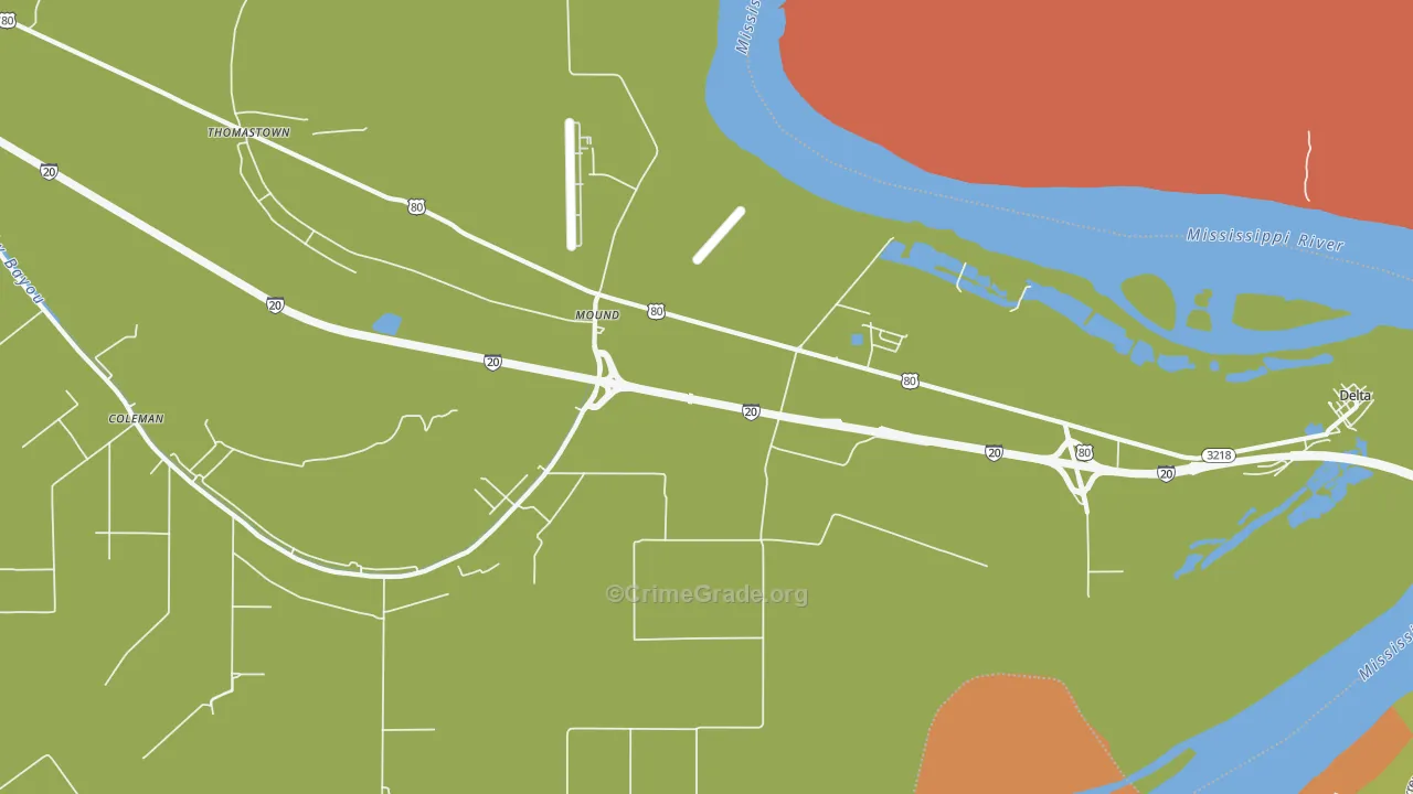 Mound, LA Map of Robbery Rates