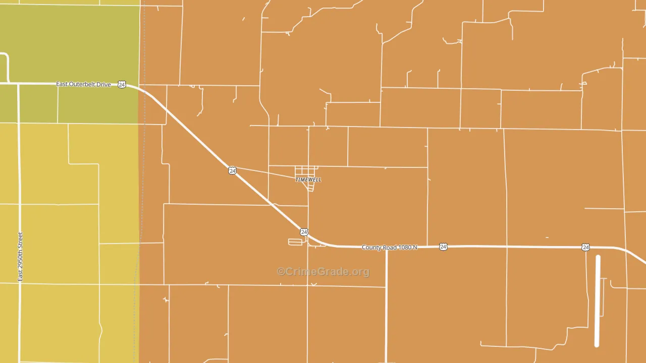 Mound Station, IL Map of Robbery Rates