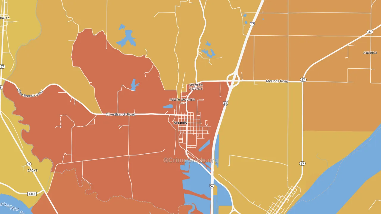 Mounds, IL Map of Robbery Rates