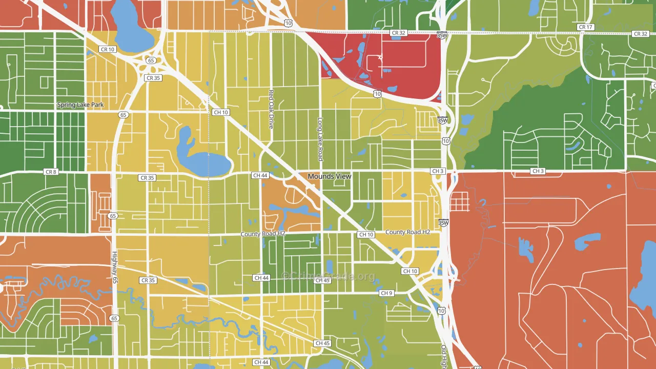 Mounds View, MN Map of Robbery Rates