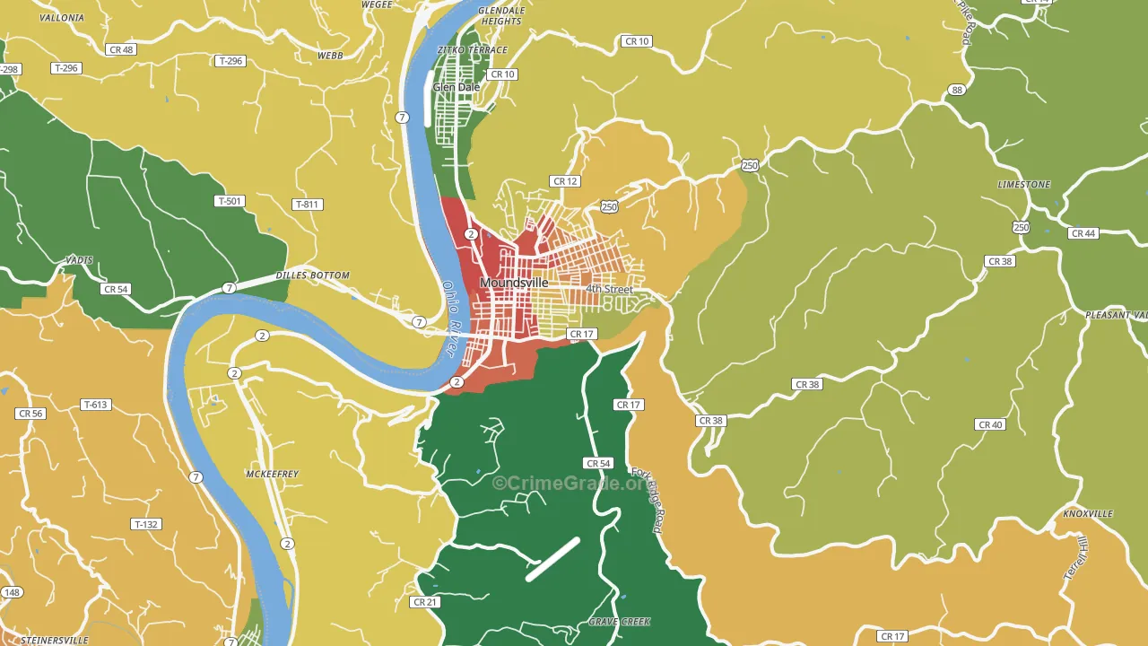 Moundsville, WV Map of Robbery Rates