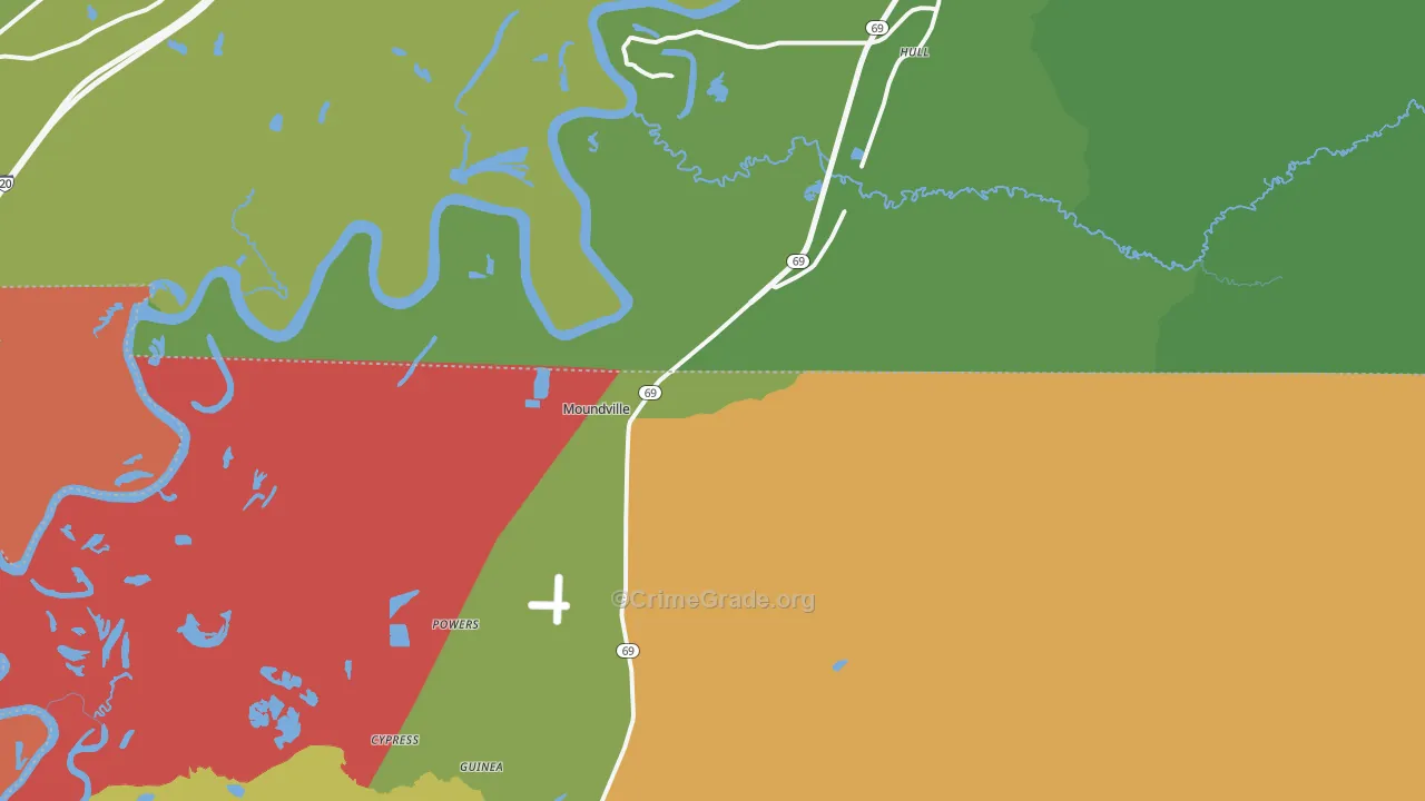 Moundville, AL Map of Robbery Rates