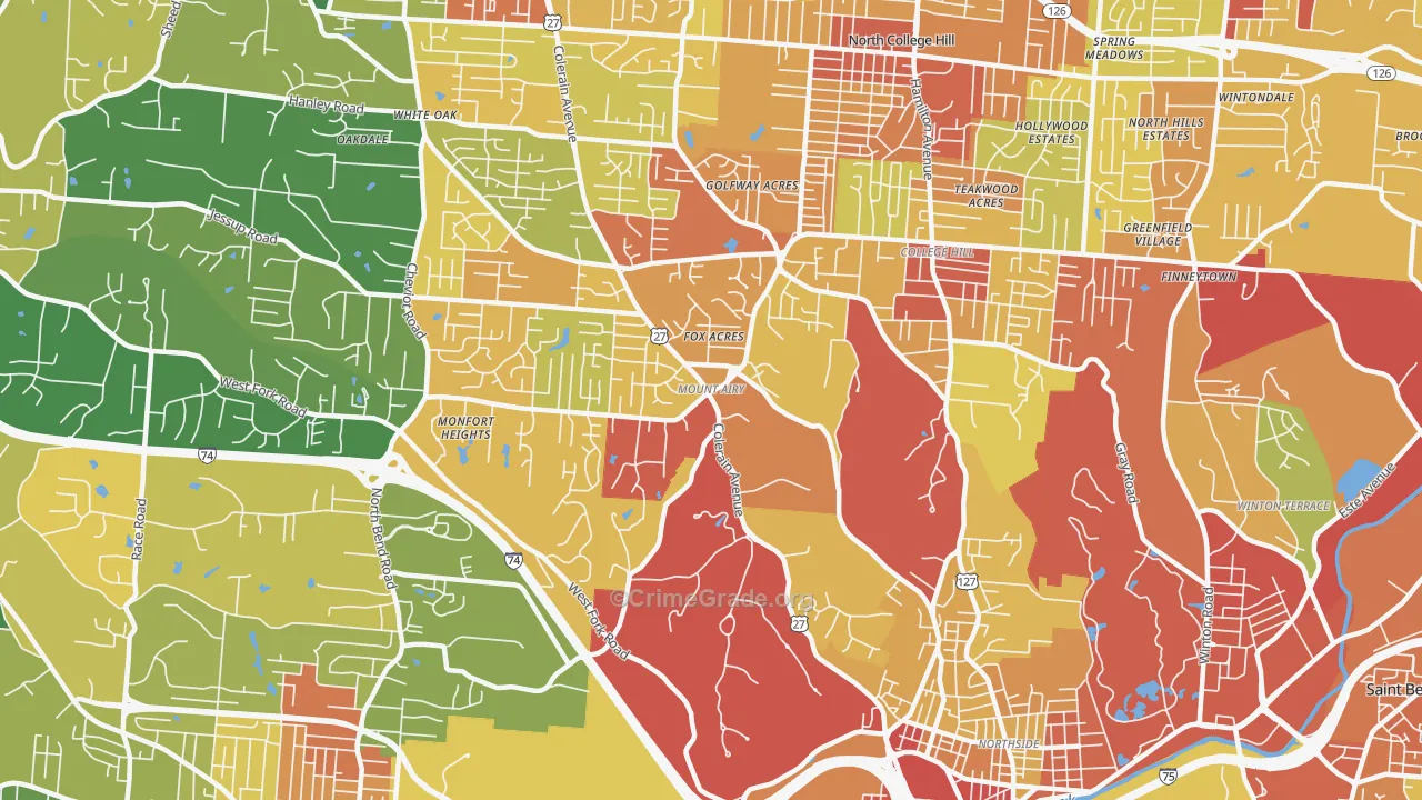 Mount Airy, Cincinnati, OH Map of Robbery Rates
