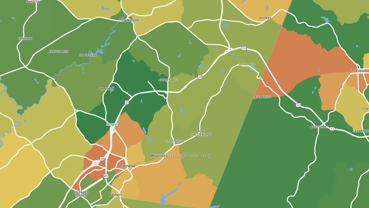 Mount Airy, GA Map of Robbery Rates