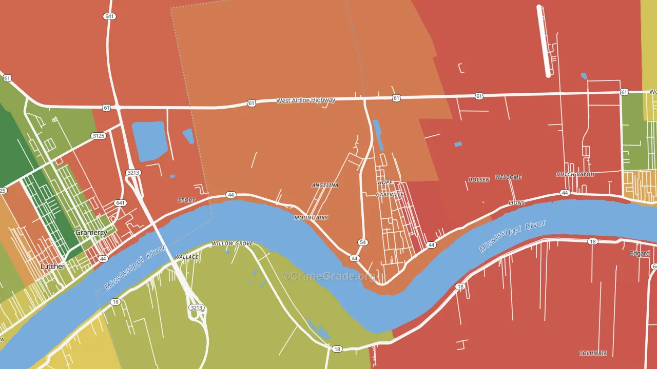 Mount Airy, LA Map of Robbery Rates