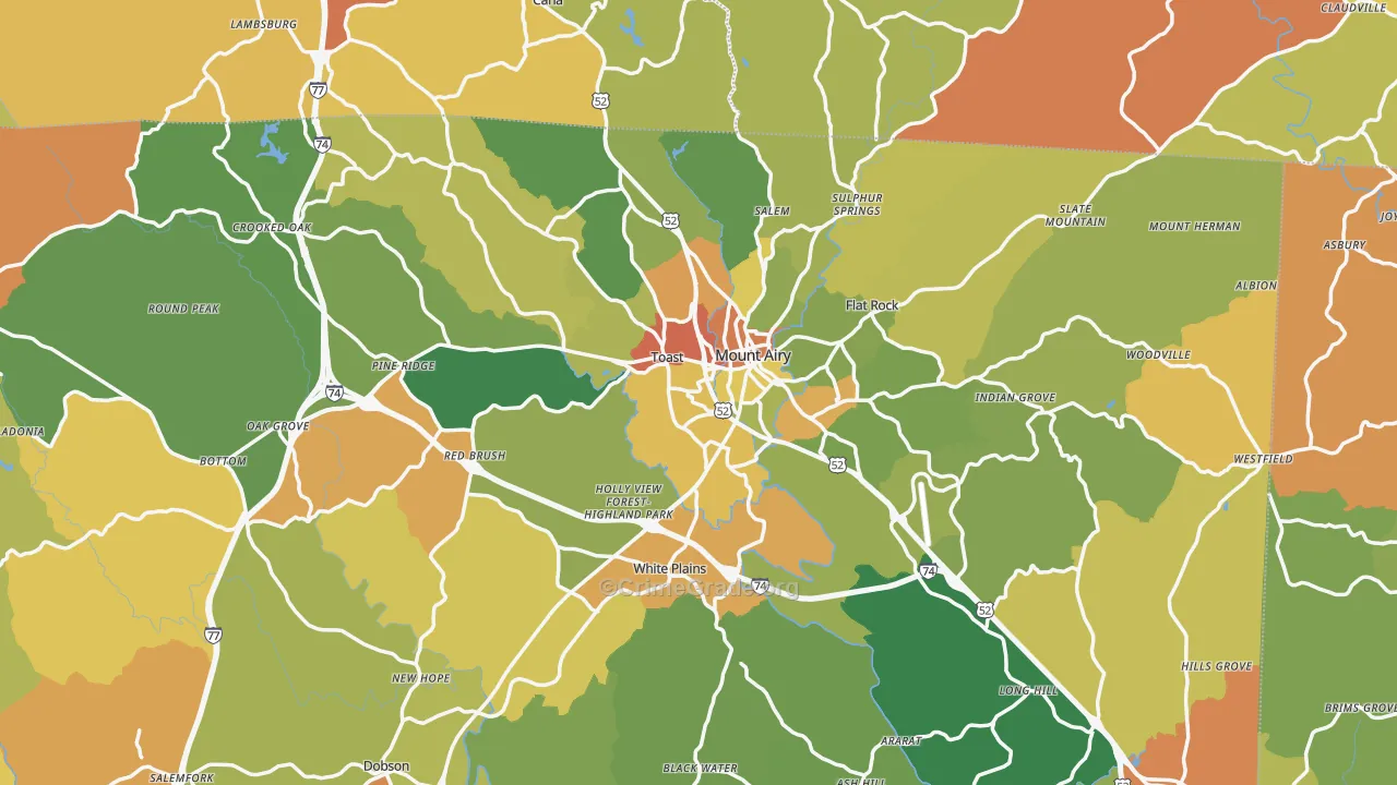 Mount Airy, NC Map of Robbery Rates
